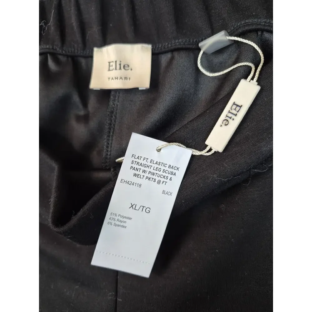 NWT Tahari Elie Scuba Flat Front Black Pants Stretch Career Straight Leg Sz 2XL